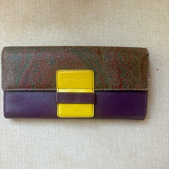 Vintage Etro Milano Paisley & Leather Wallet – Burgundy & Mustard - Picture 1 of 6